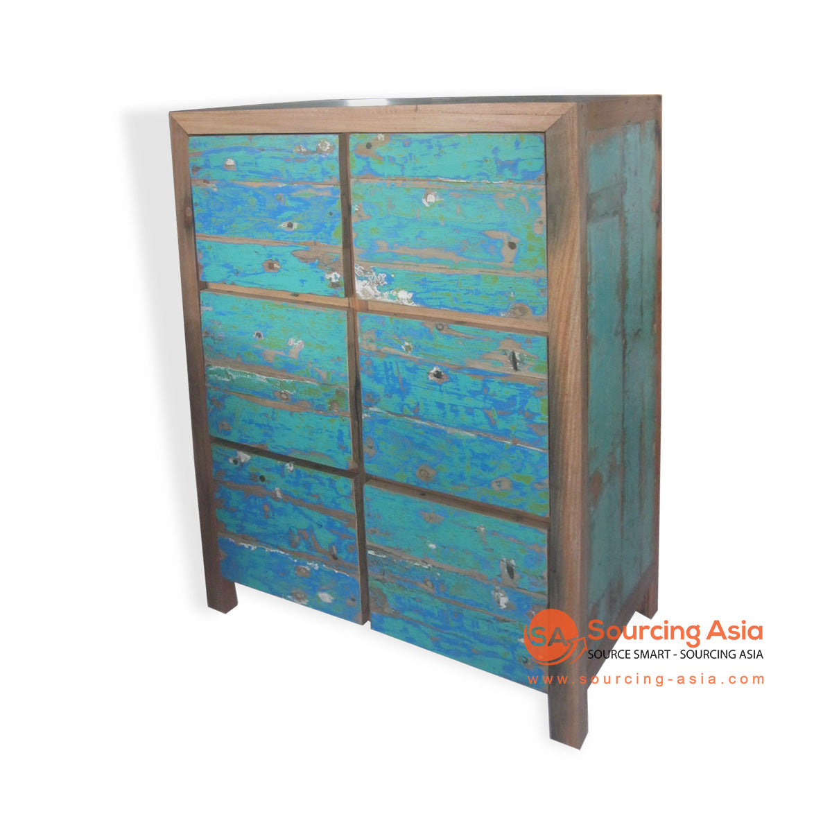 DVD097 NATURAL RECYCLED BOAT WOOD SIX DOORS CABINET