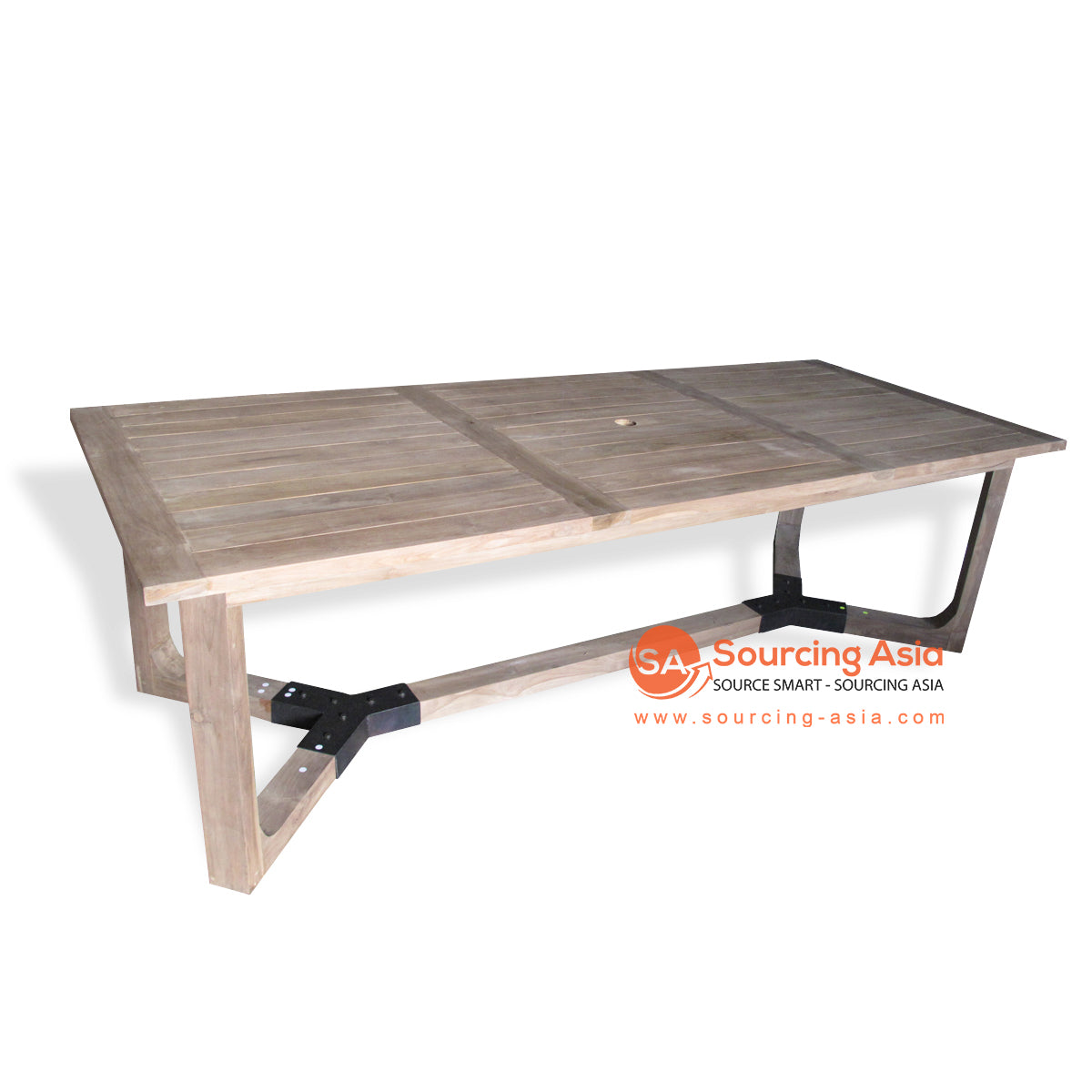 ECL036 LIGHT WHITE WASH RECYCLED TEAK WOOD OUTDOOR DINING TABLE WITH STAINLESS JOINS
