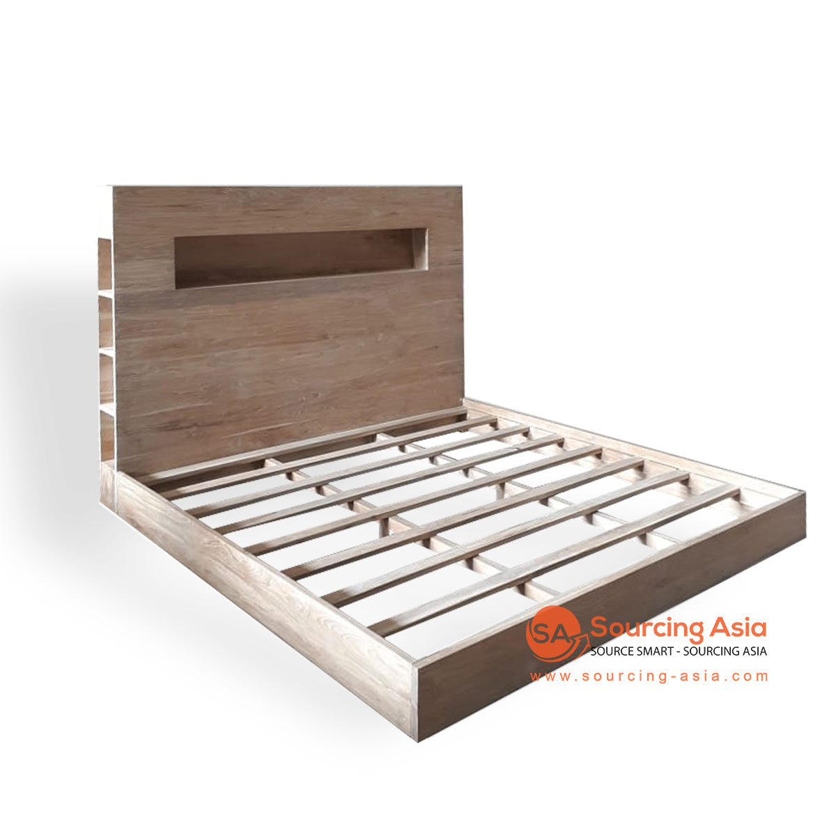 ECL075-200 NATURAL TEAK KING SIZE BED WITH SHELVES