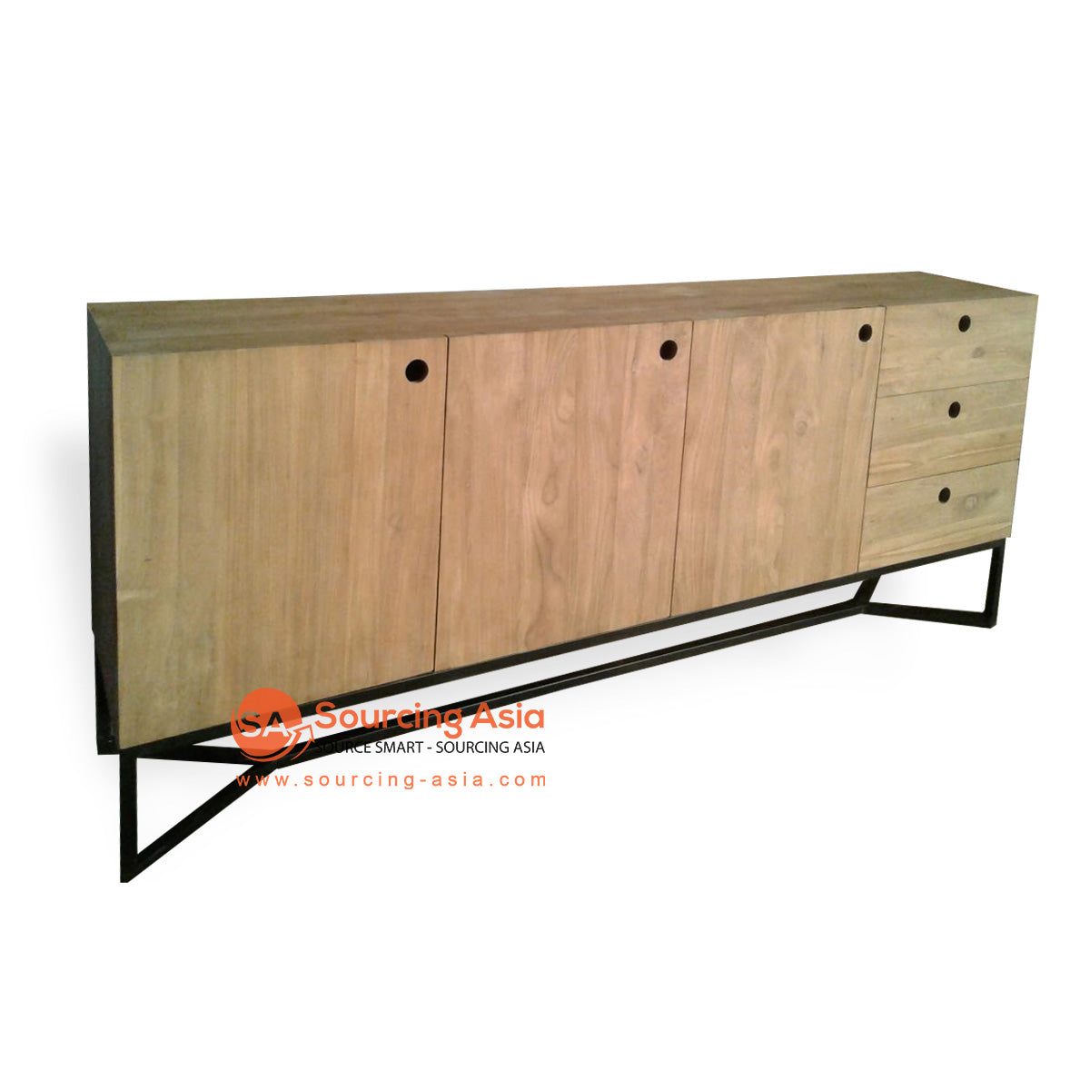 ECL173 NATURAL RECYCLED TEAK WOOD THREE DOORS AND THREE DRAWERS BUFFET WITH IRON BASE