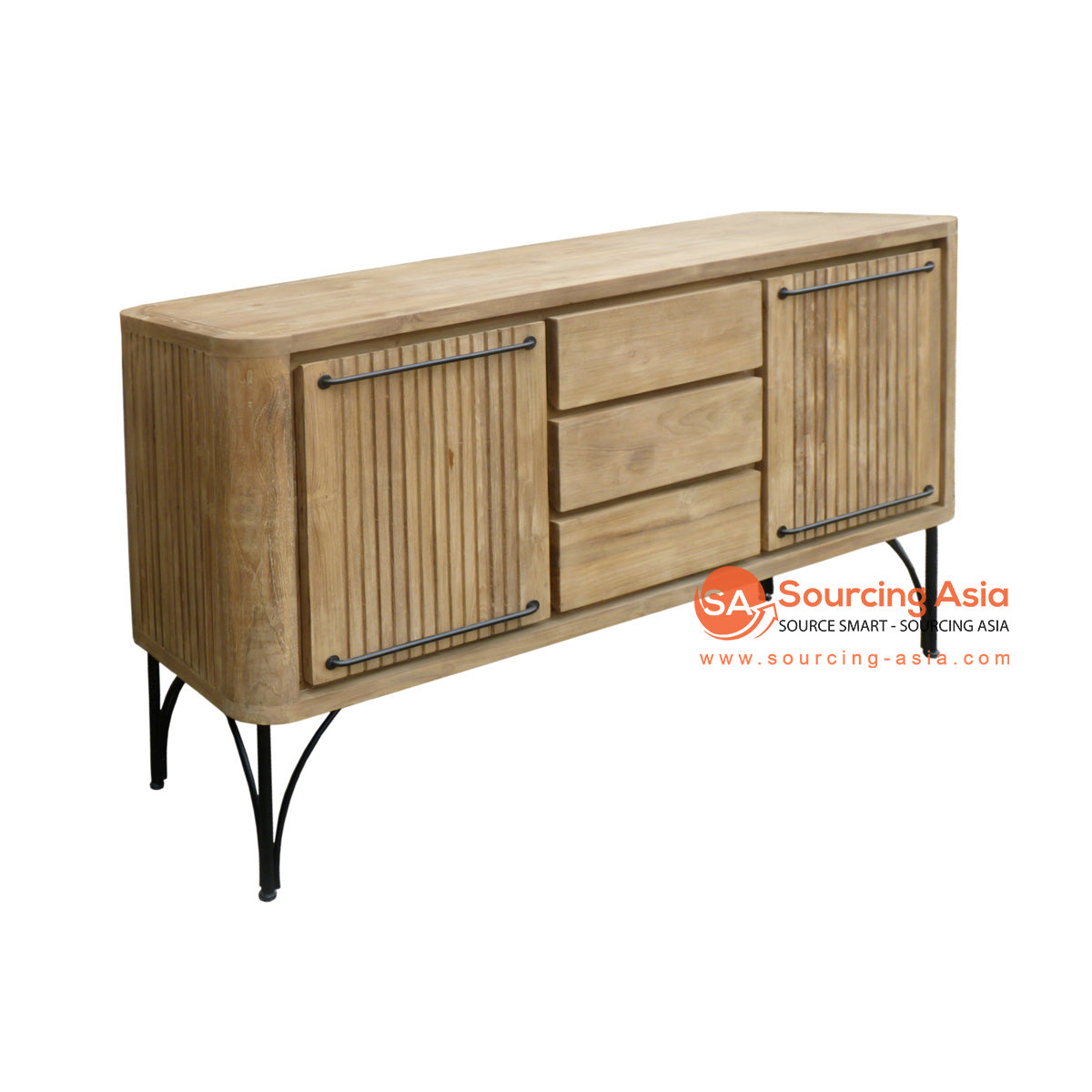 ECL309 NATURAL RECYCLED TEAK WOOD TWO DOORS AND THREE DRAWERS BUFFET WITH IRON LEGS
