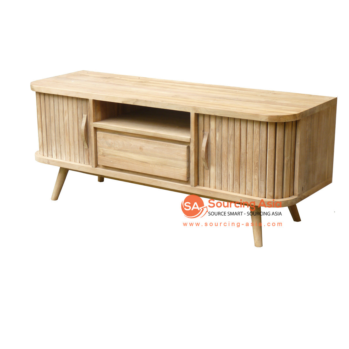 ECL312 NATURAL RECYCLED TEAK WOOD HAVANA ENTERTAINMENT UNIT WITH TWO SLIDING DOORS