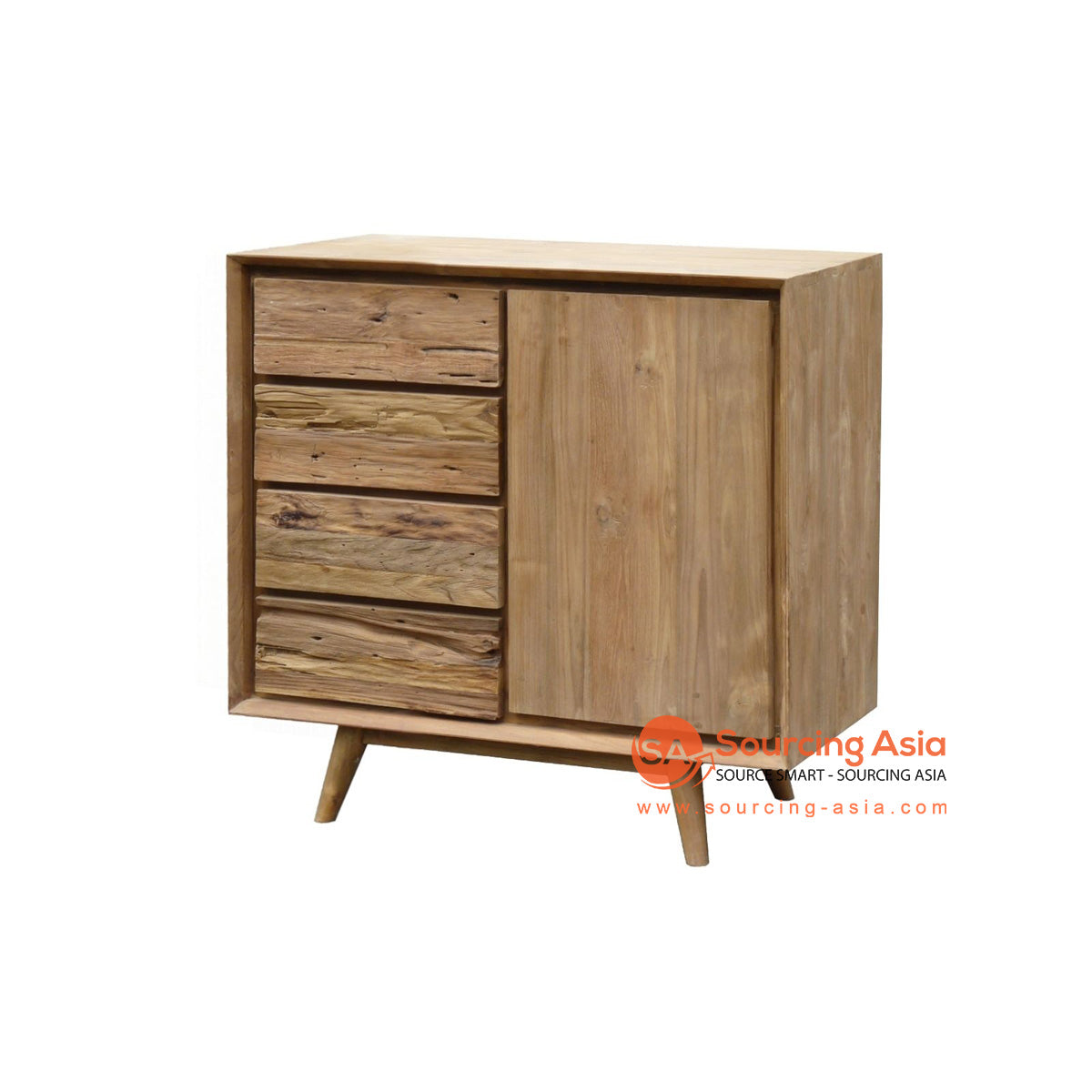 ECL317 NATURAL RECYCLED TEAK WOOD ONE DOOR AND FOUR DRAWERS RUSTIC BUFFET