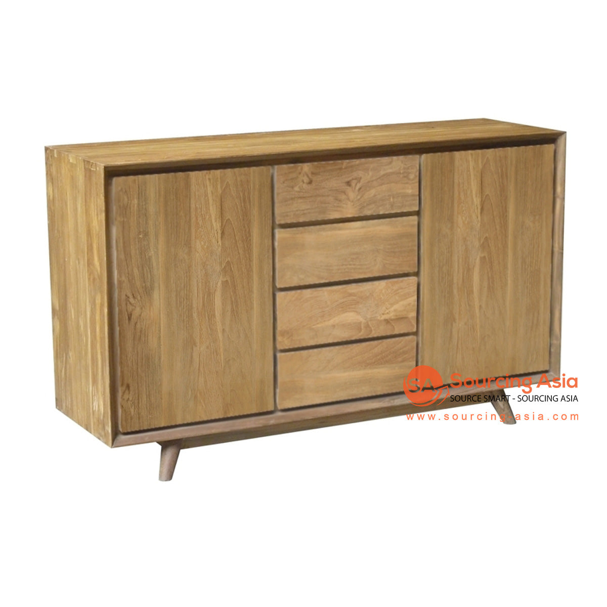 ECL318 NATURAL RECYCLED TEAK WOOD TWO DOORS AND FOUR DRAWERS RETRO BUFFET