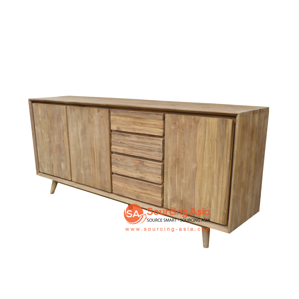 ECL319 NATURAL RECYCLED TEAK WOOD THREE DOORS AND FOUR DRAWERS RETRO BUFFET