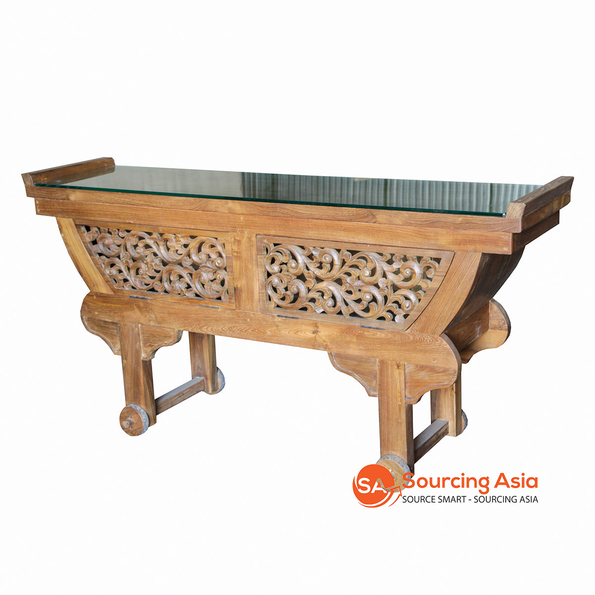 ECL390 WOODEN CONSOLE CARVING WITH 2 DRAWERS