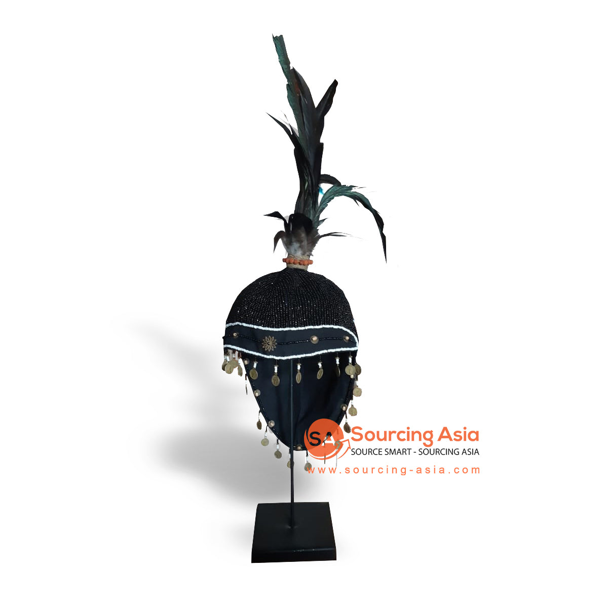 EXA040S-2 BLACK BEADED HAT ON STAND DECORATION