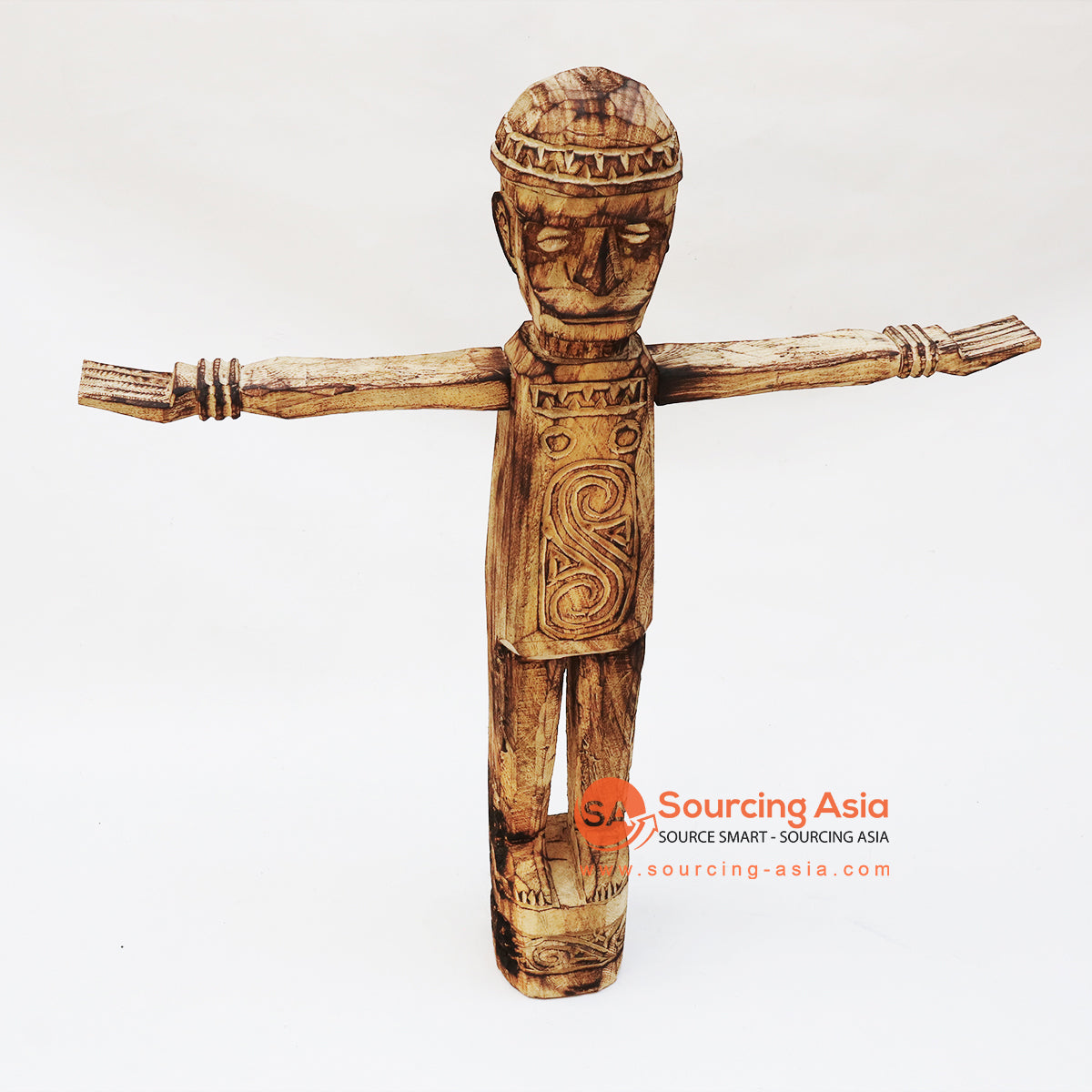 EXAC015-1 BROWN WASH WOODEN SUMBA FIGURE ON STAND DECORATION