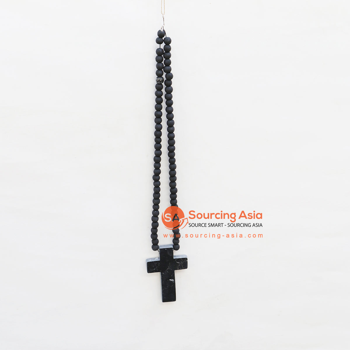 EXAC017 BLACK TIMBER BEADS NECKLACE WITH CROSS PENDANT WALL DECORATION
