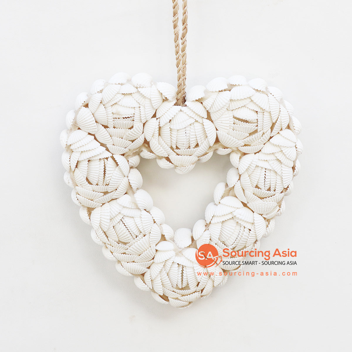 EXAC019-1 WHITE SHELL HEART HANGING WALL DECORATION