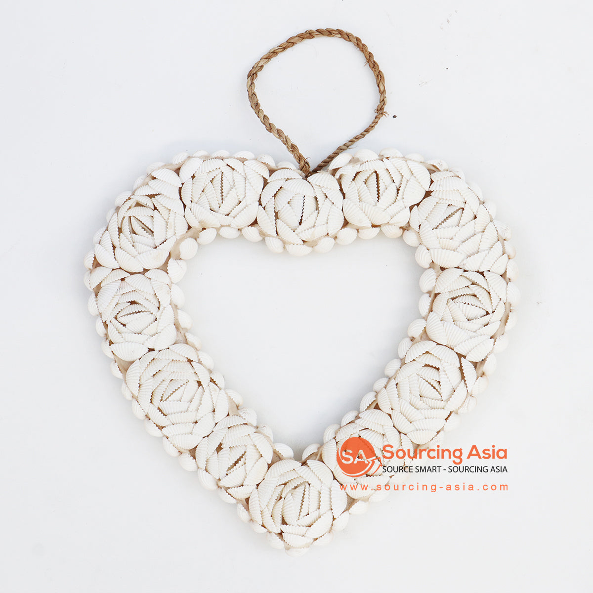 EXAC019-3 WHITE SHELL HEART HANGING WALL DECORATION