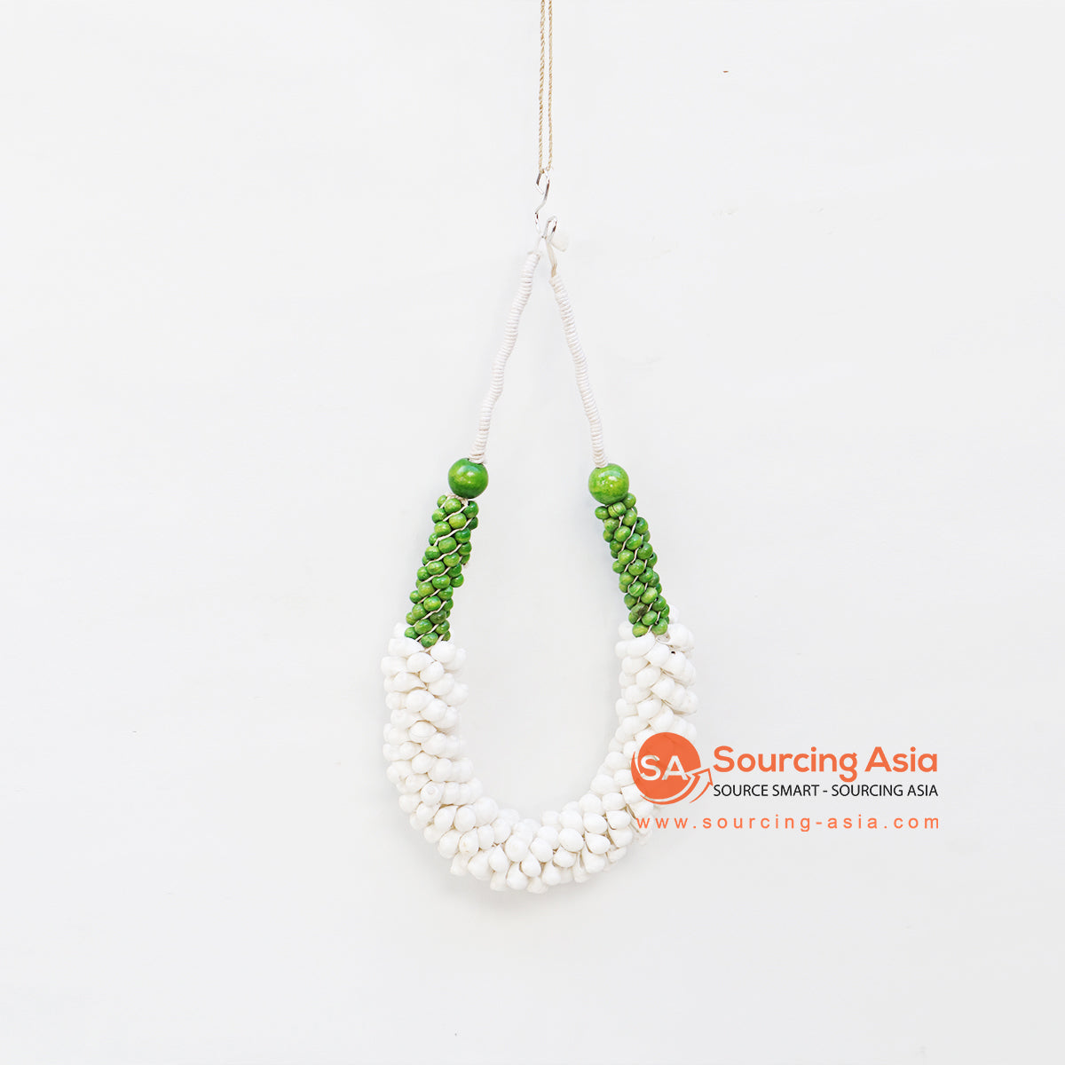 EXAC021-2 GREEN AND WHITE SHELL NECKLACE