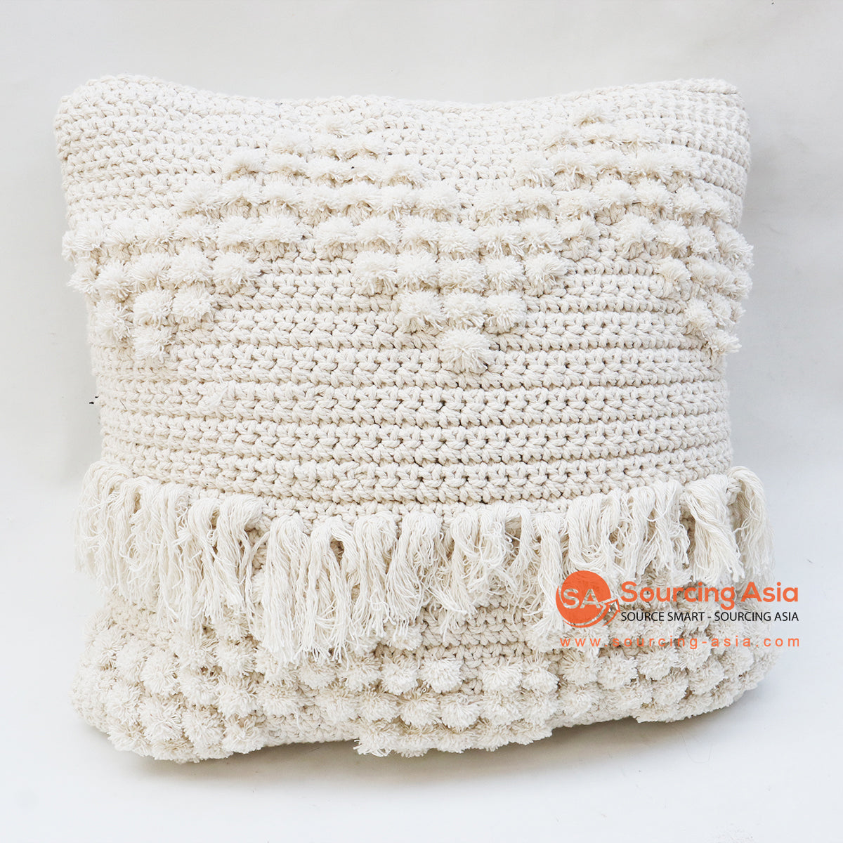 EXAC025 WHITE MACRAME CUSHION WITH TASSEL (PRICE WITHOUT INNER)