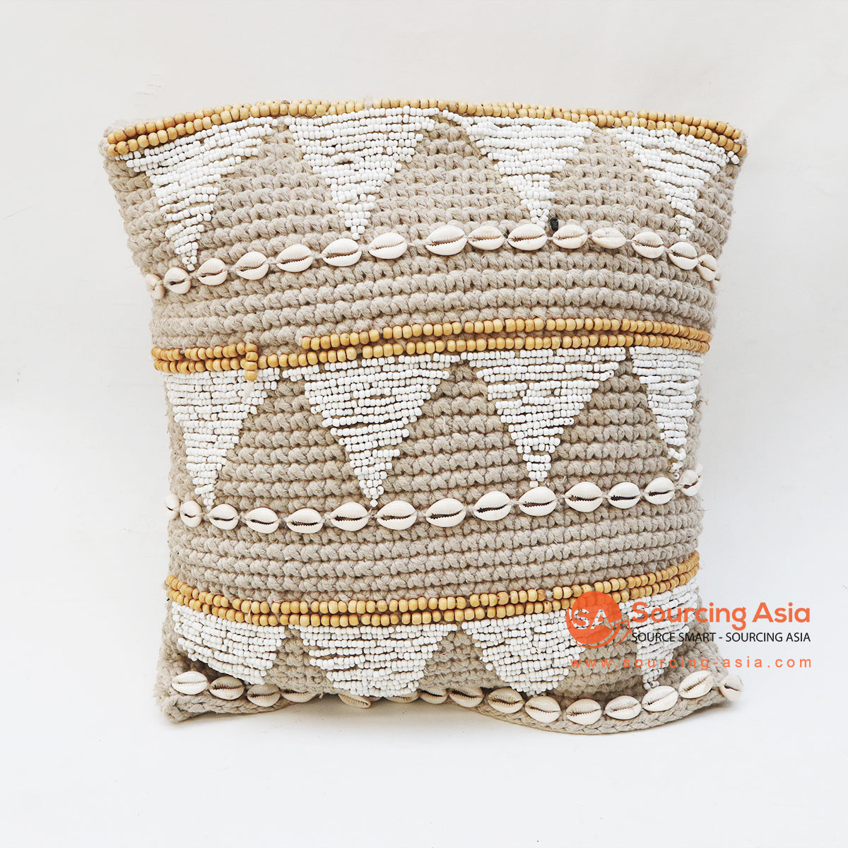 EXAC028 MACRAME CUSHION WITH SHELL AND BEADS (PRICE WITHOUT INNER)