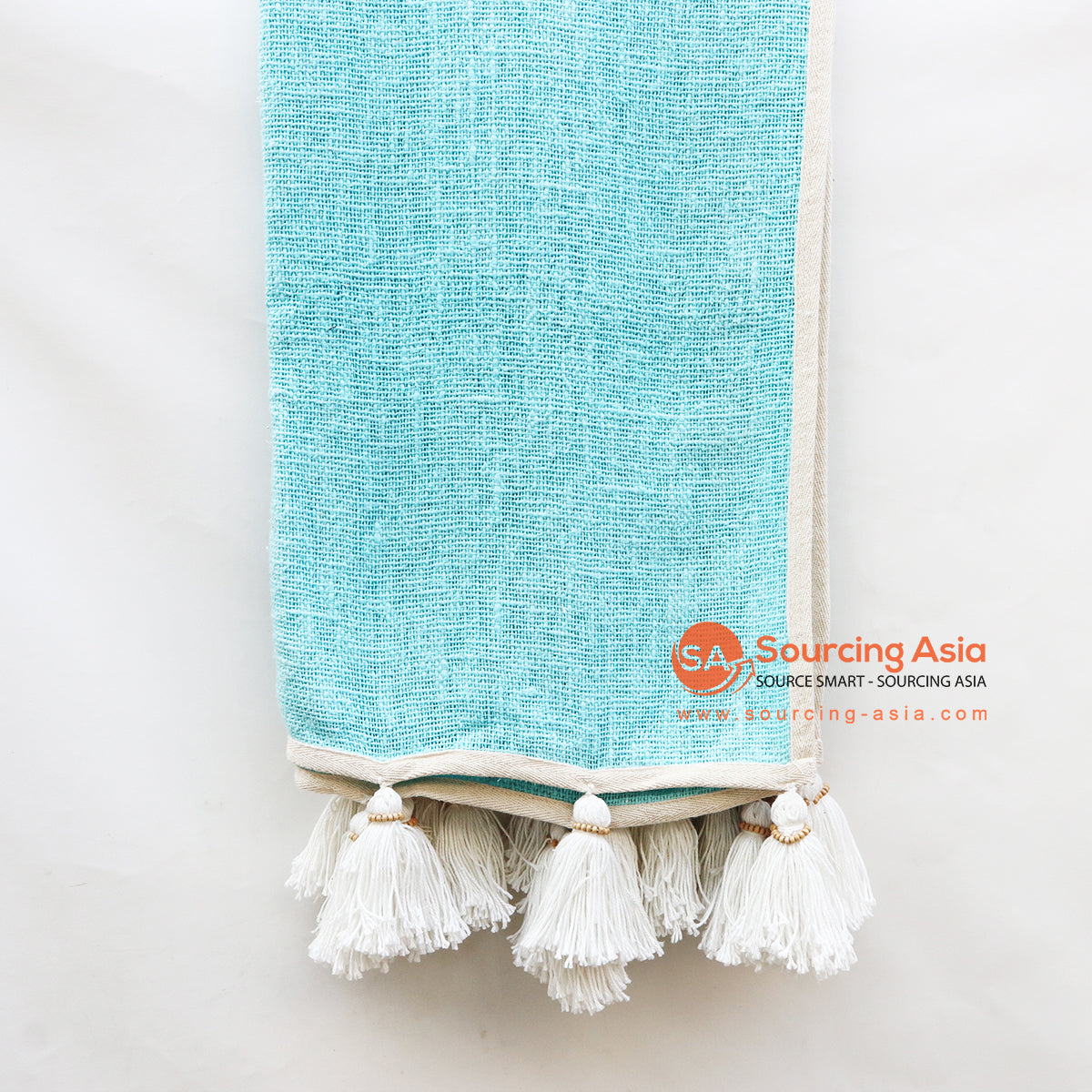 EXAC056-3 LIGHT BLUE PRINTED THROW RUG WALL DECORATION WITH WHITE TASSEL