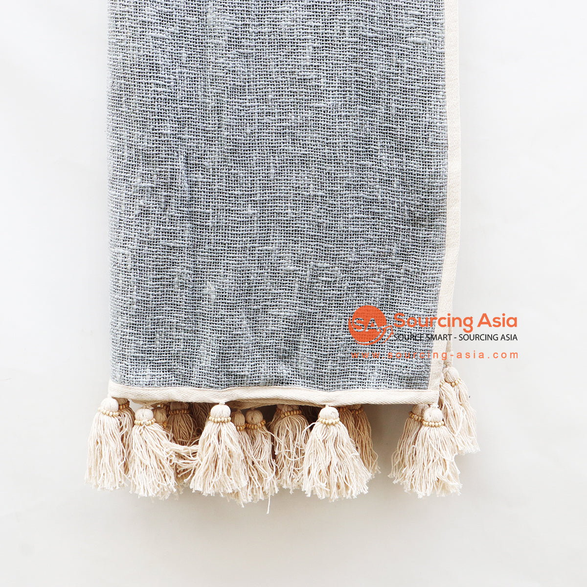 EXAC056-9 GREY PRINTED THROW RUG WALL DECORATION WITH WHITE TASSEL