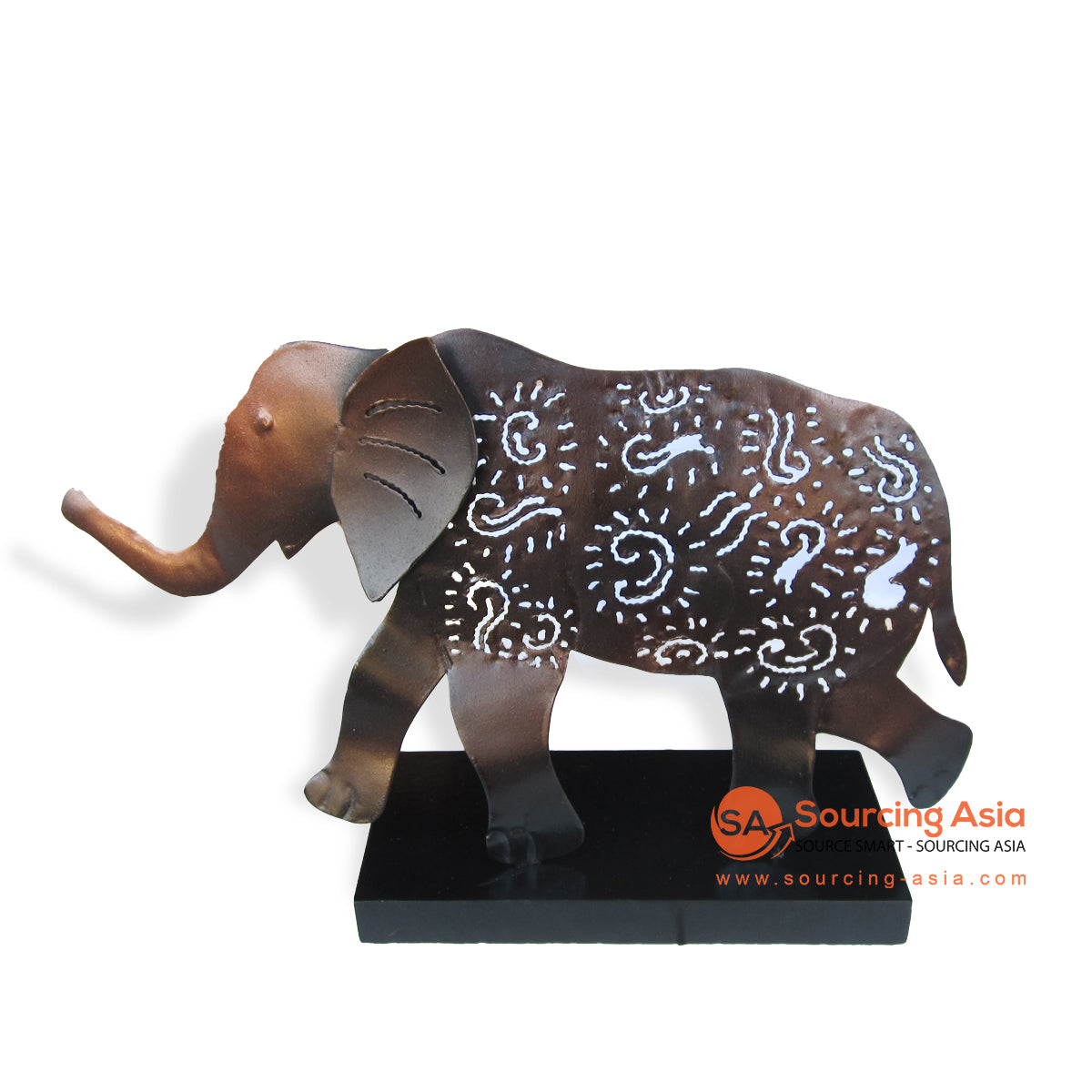 EXC027BRZ-S BRONZE METAL HAPPY ELEPHANT STATUE ON STAND DECORATION