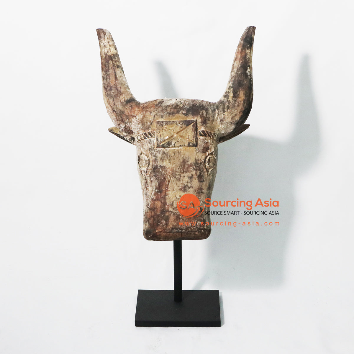 EZE007 NATURAL WOODEN BUFFALO HEAD STATUE ON STAND DECORATION