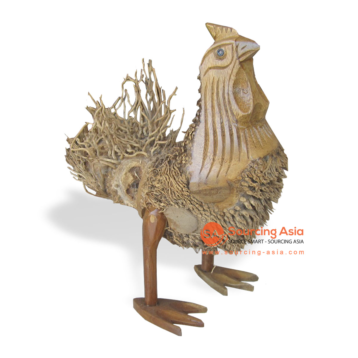 FAN005 NATURAL WOODEN ROOSTER STATUE