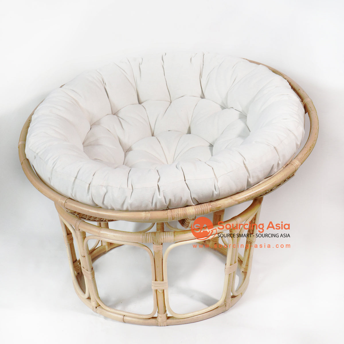 GEB002 NATURAL RATTAN ROUND CHAIR WITH WHITE CUSHION