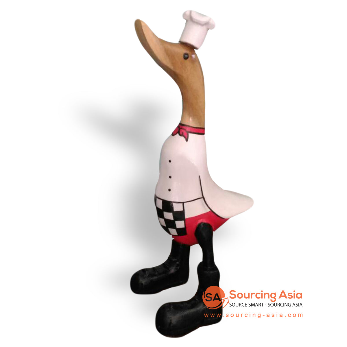 GGA003-35 WOODEN CHEF DUCK DECORATION WITH BLACK AND WHITE APRON
