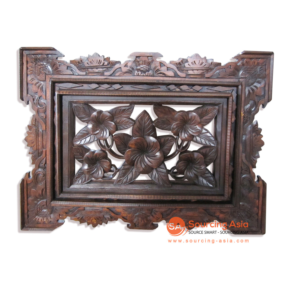 GUR005-A DARK BROWN SUAR WOOD PANEL WITH FLORAL CARVING