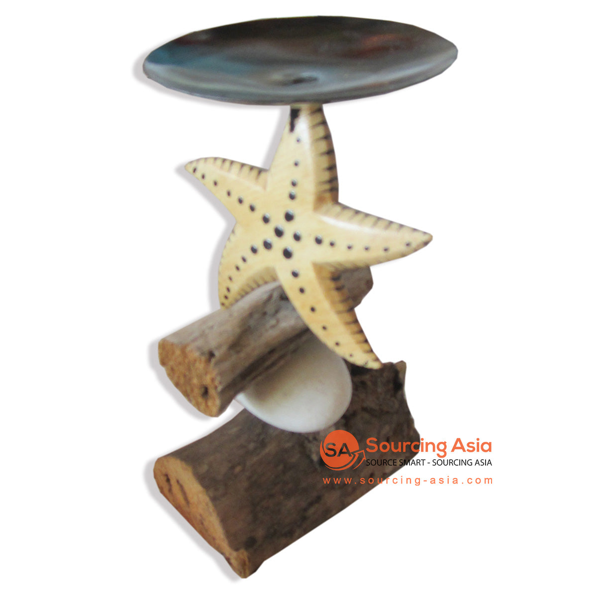 HAN004STR NATURAL WOODEN AND IRON STARFISH CANDLE HOLDER DECORATION