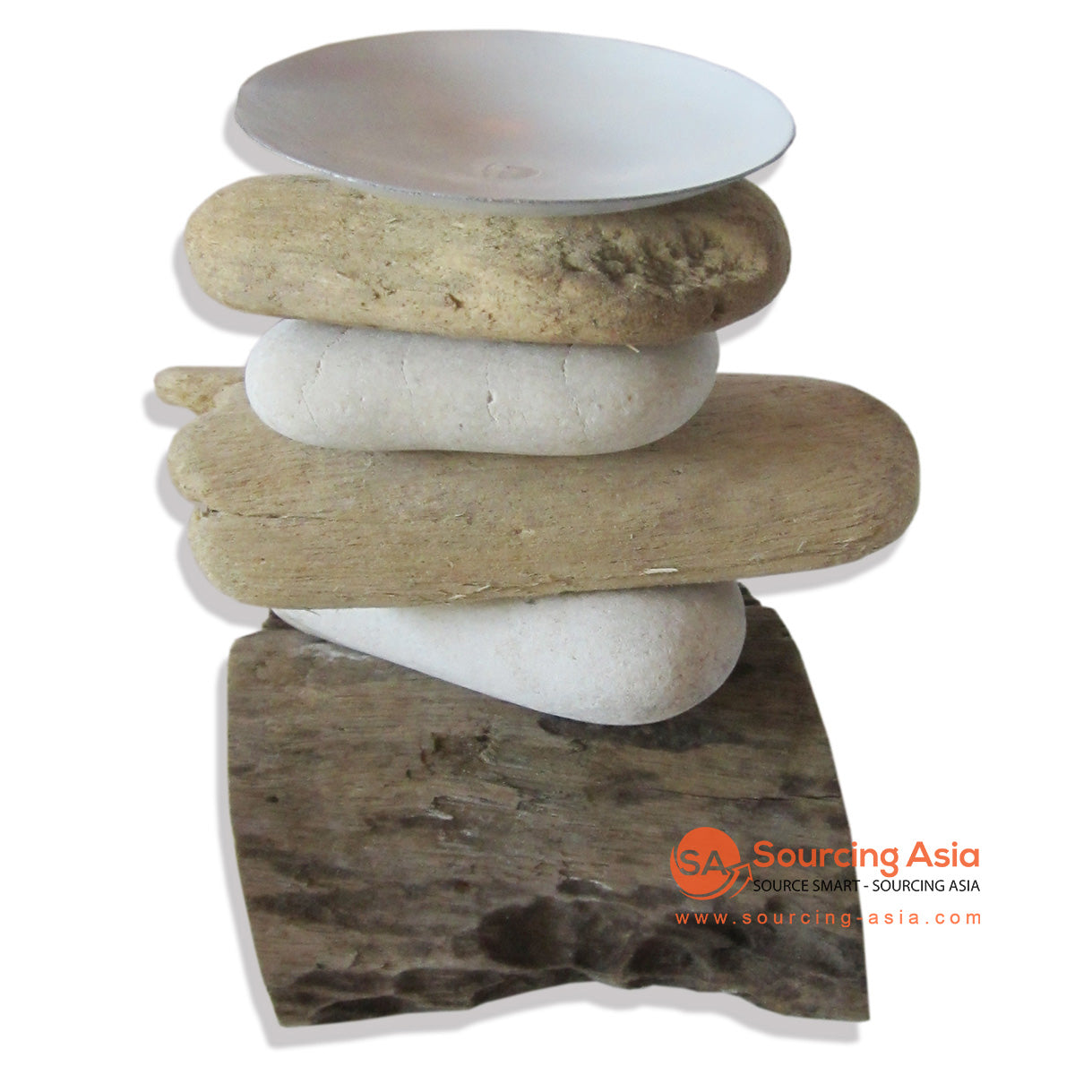 HAN004SW NATURAL STONE AND WOOD CANDLE HOLDER DECORATION