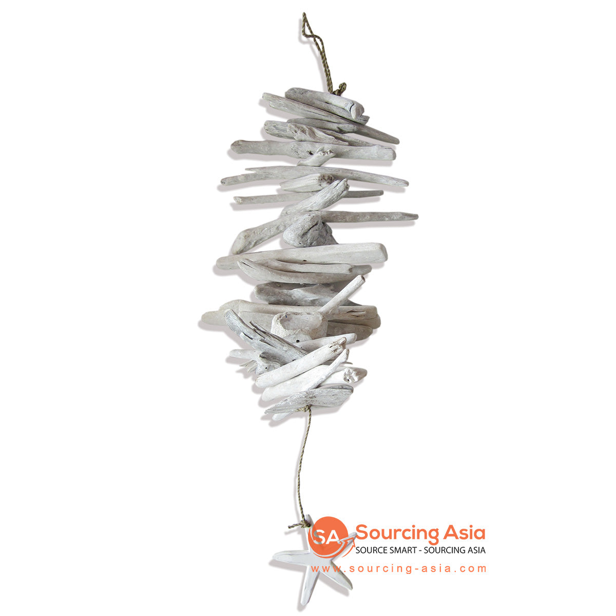 HAN012 WHITE STACKED DRIFTWOOD STRING WITH STAR HANGING DECORATION