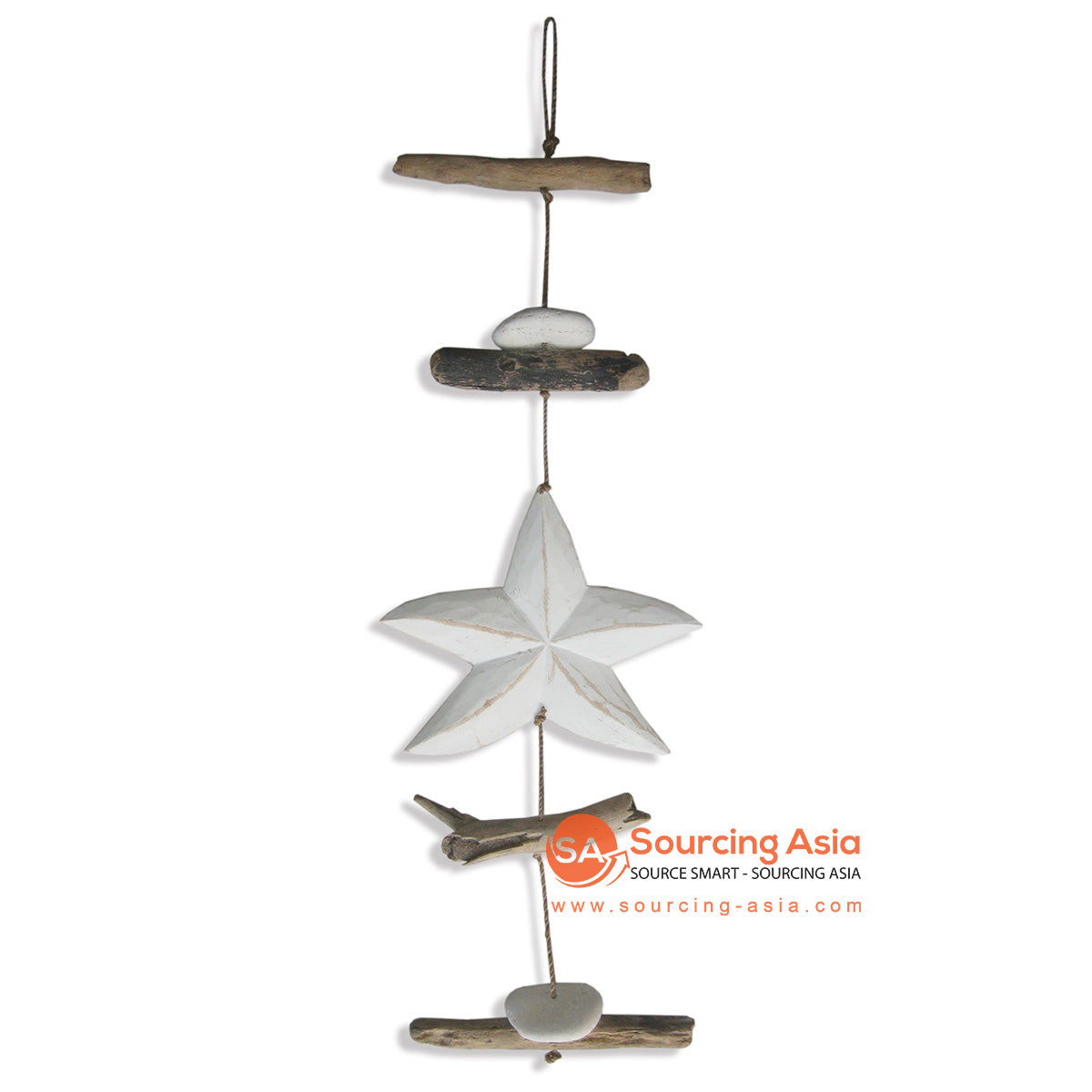 HAN019 NATURAL DRIFTWOOD WITH WHITE WOODEN STAR HANGING DECORATION