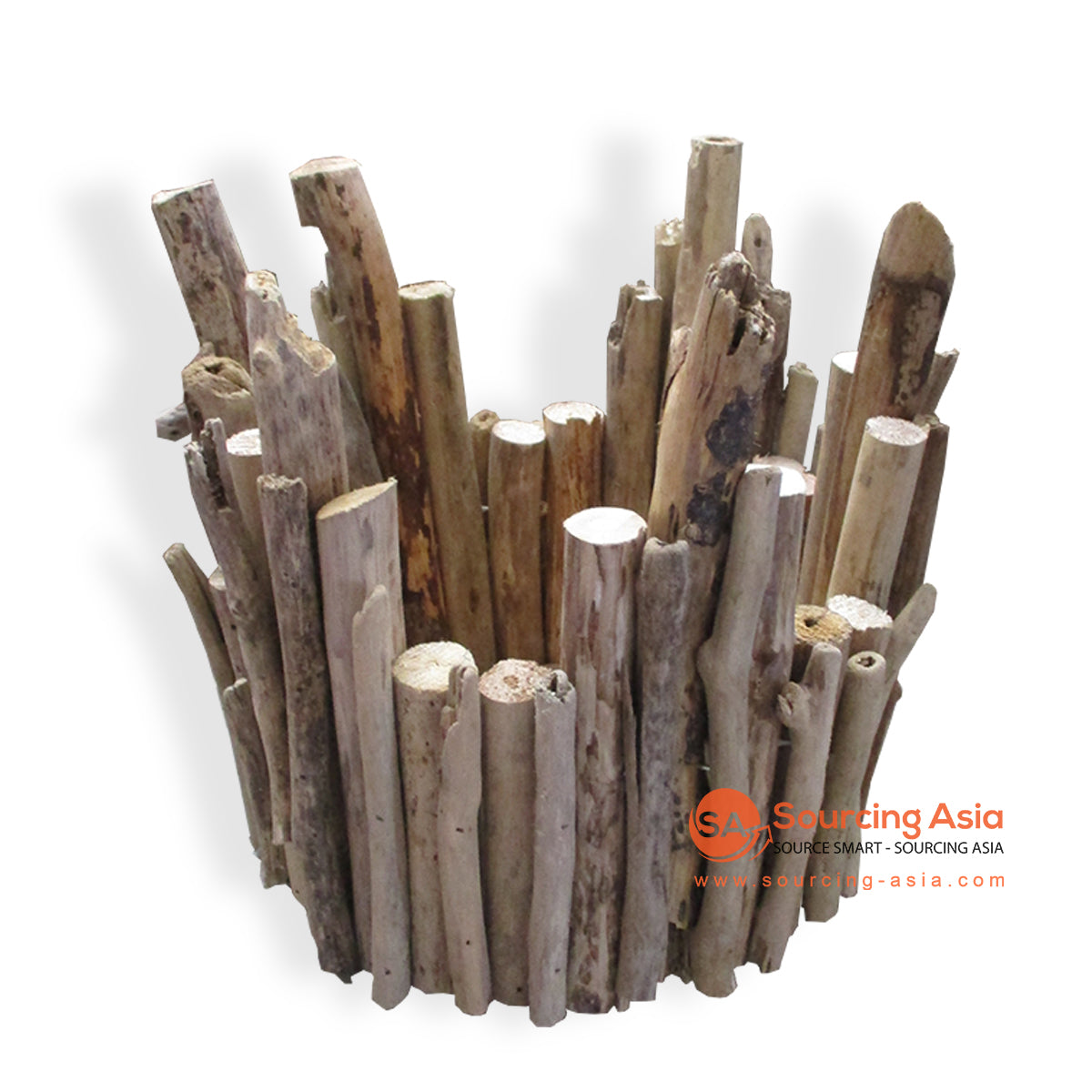 HAN028-20 NATURAL DRIFTWOOD ROUND CANDLE HOLDER WITH GLASS