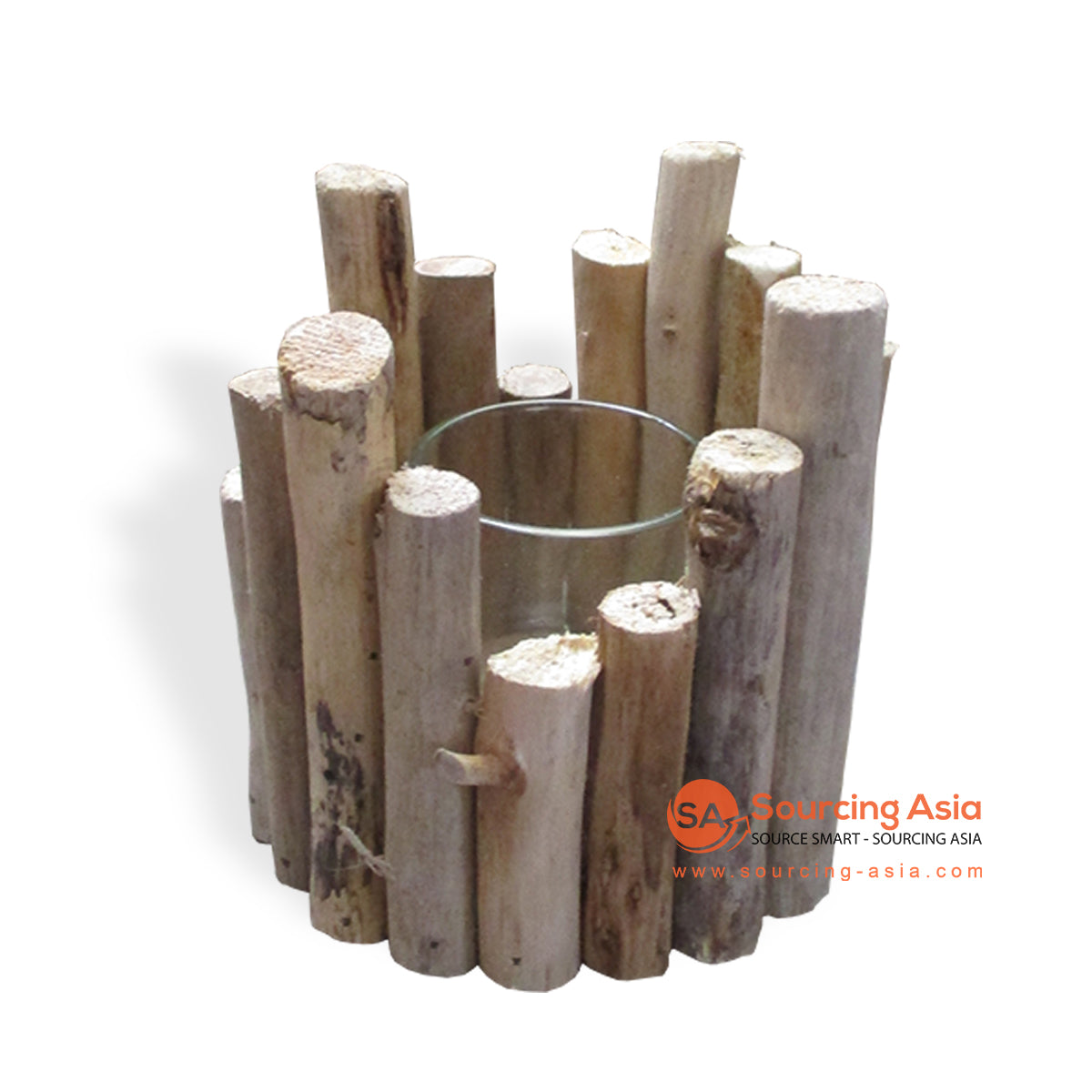 HAN028 NATURAL DRIFTWOOD ROUND CANDLE HOLDER WITH GLASS