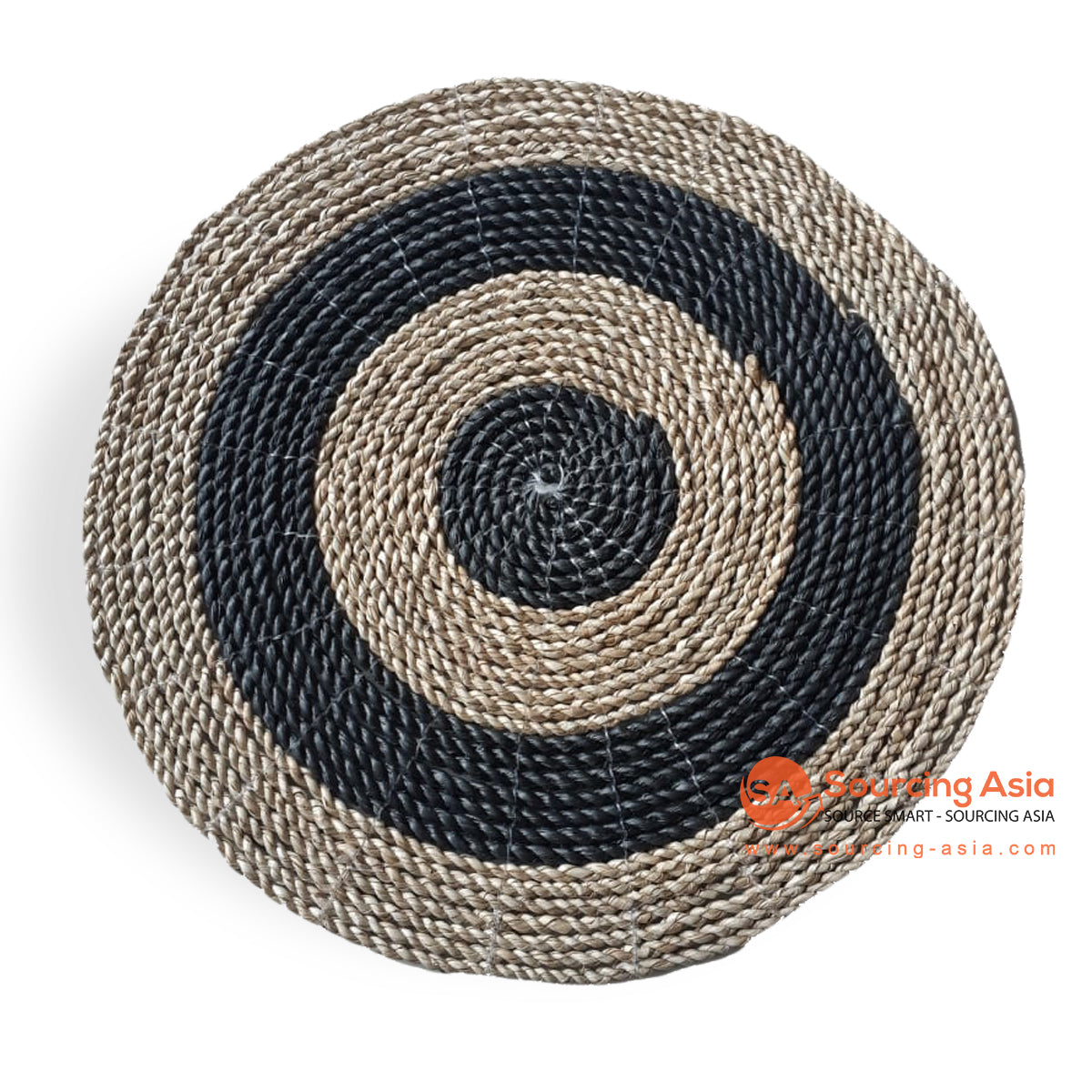 HBS069-1 BLACK AND NATURAL ROUND SEAGRASS PLACEMAT