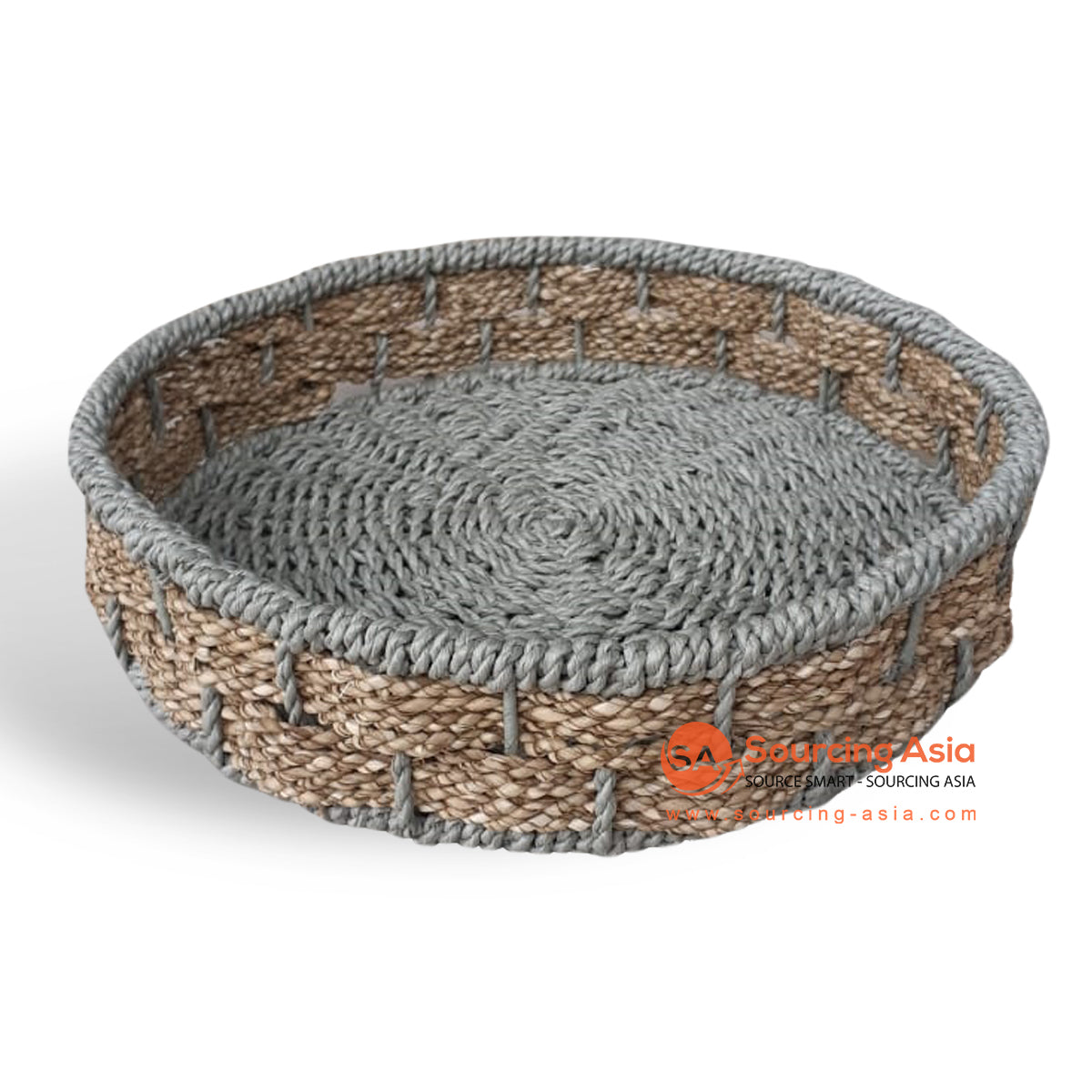 HBS072 NATURAL AND GREY ROUND SEAGRASS TRAY