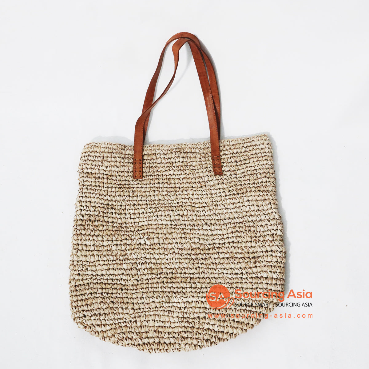 HBS185 NATURAL DRIED GAJIH BEACH BAG WITH BROWN LEATHER HANDLE