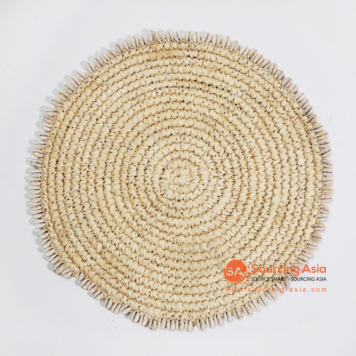 HBSC011-1 CREAM RAFFIA ROUND PLACEMAT WITH SHELL