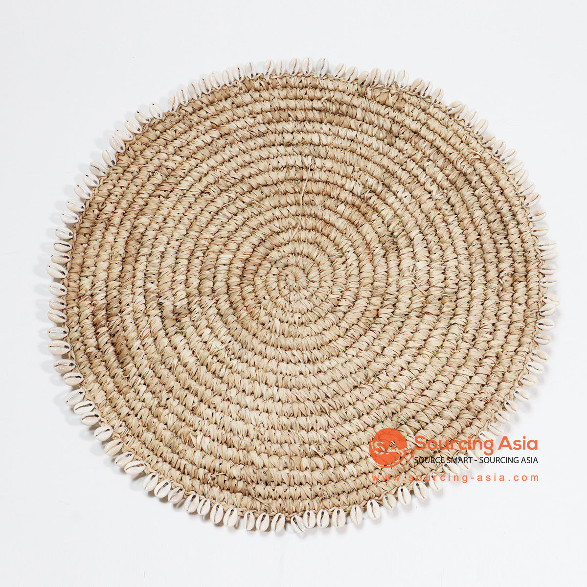 HBSC011 LIGHT BROWN RAFFIA ROUND PLACEMAT WITH SHELL