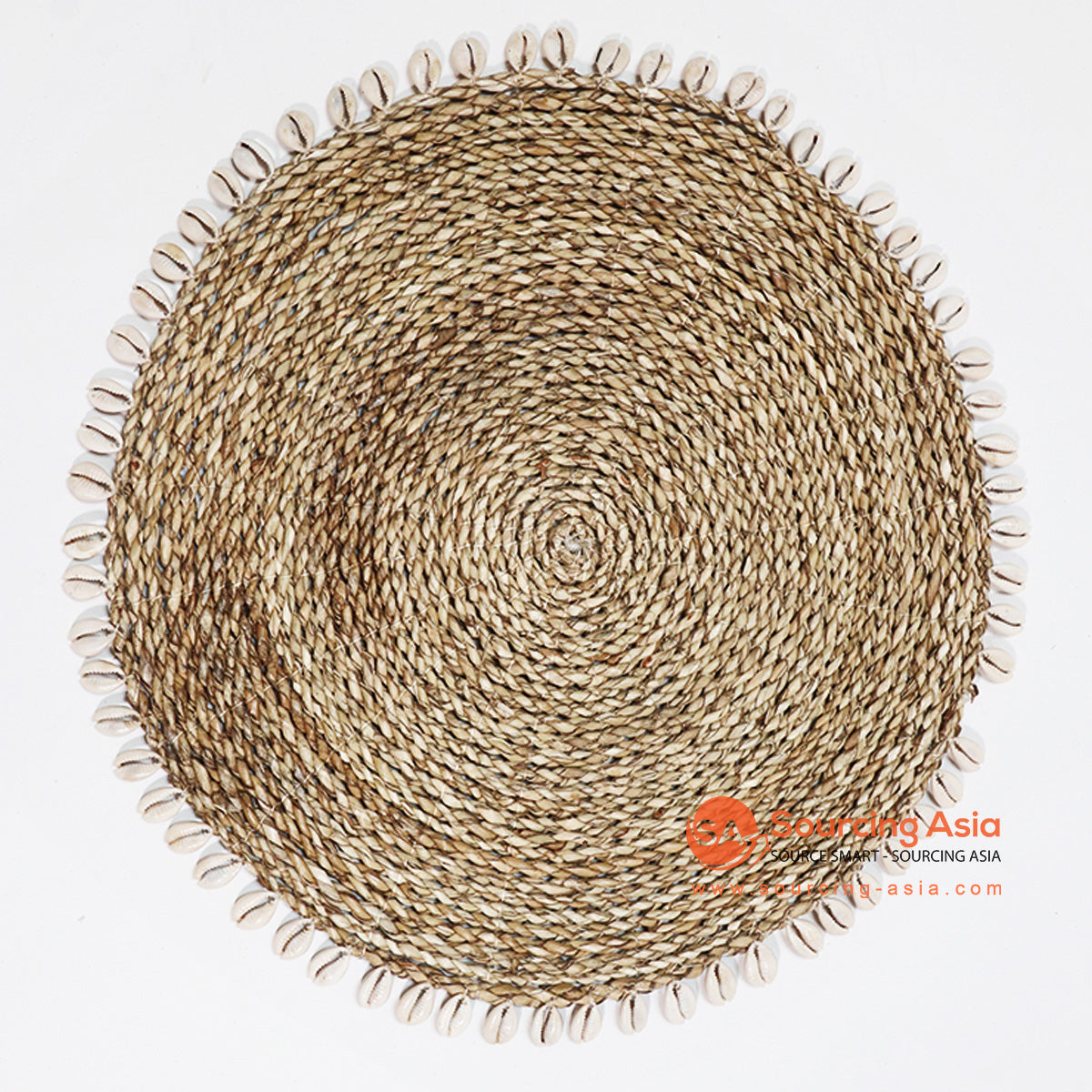 HBSC015-3 NATURAL SEA GRASS ROUND DECORATIVE PLACEMAT WITH SHELL