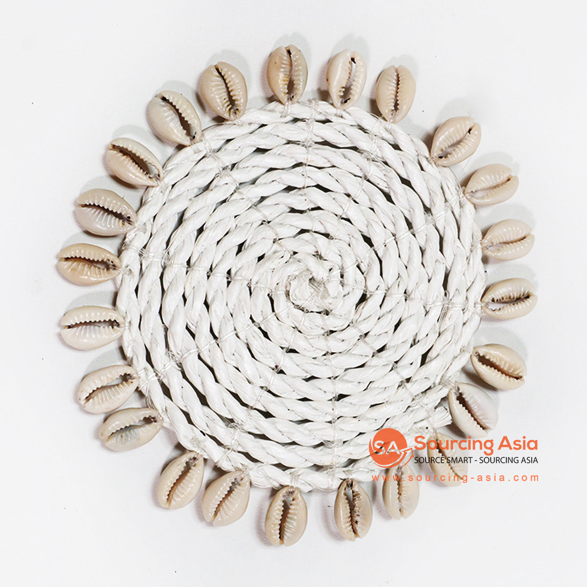 HBSC016-9 WHITE SEA GRASS COASTER WITH SHELLS