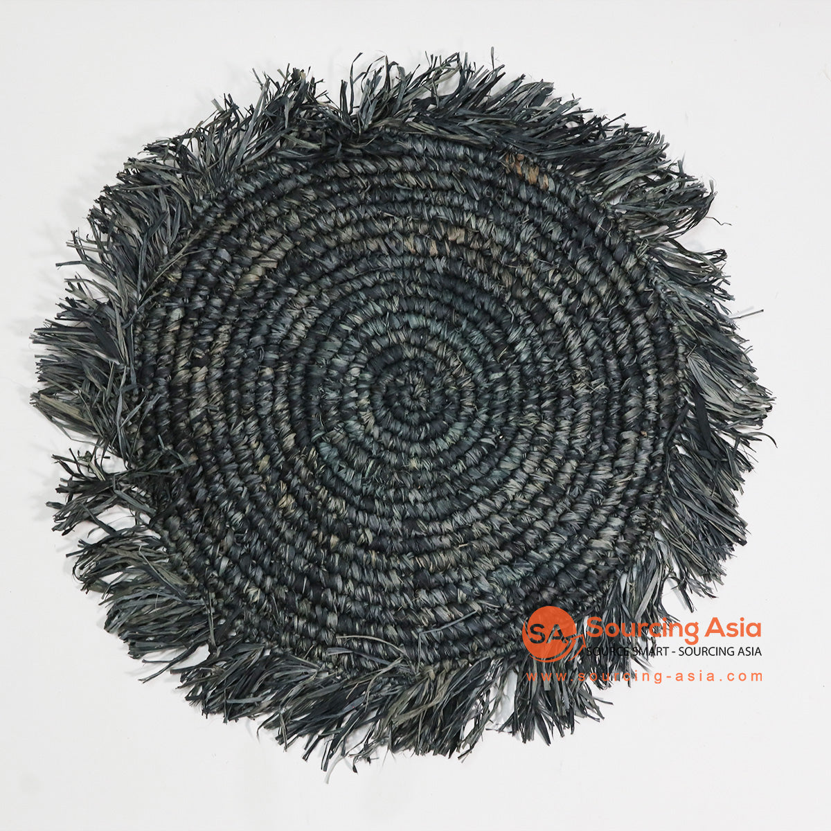 HBSC017-3 BLACK RAFFIA ROUND DECORATIVE PLACEMAT