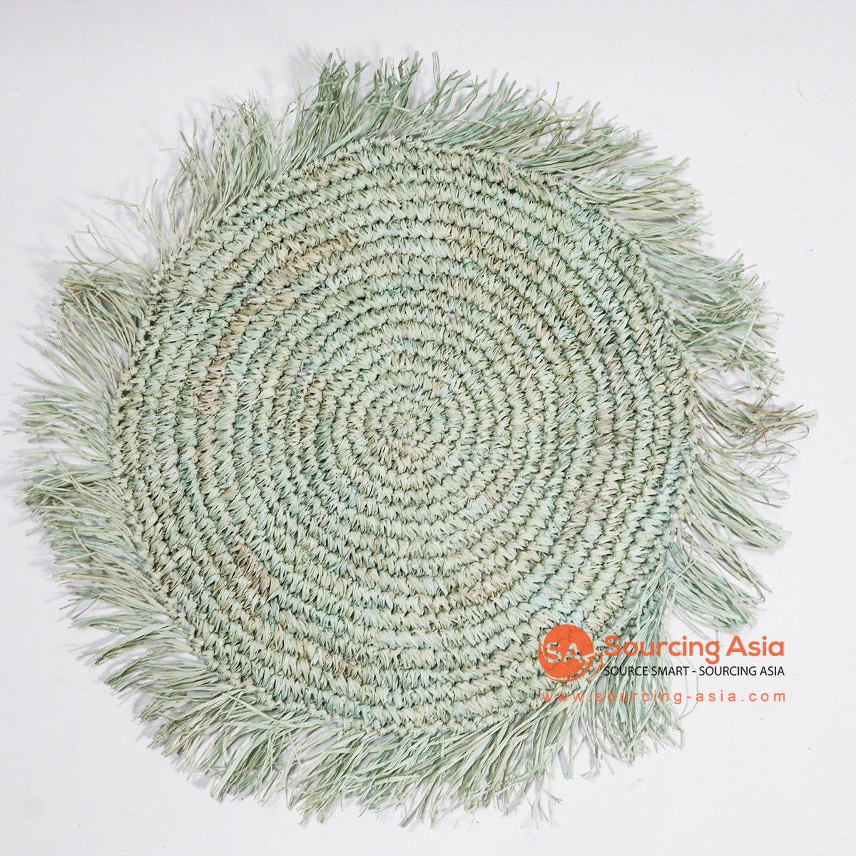 HBSC017-4 LIGHT GREEN RAFFIA ROUND DECORATIVE PLACEMAT