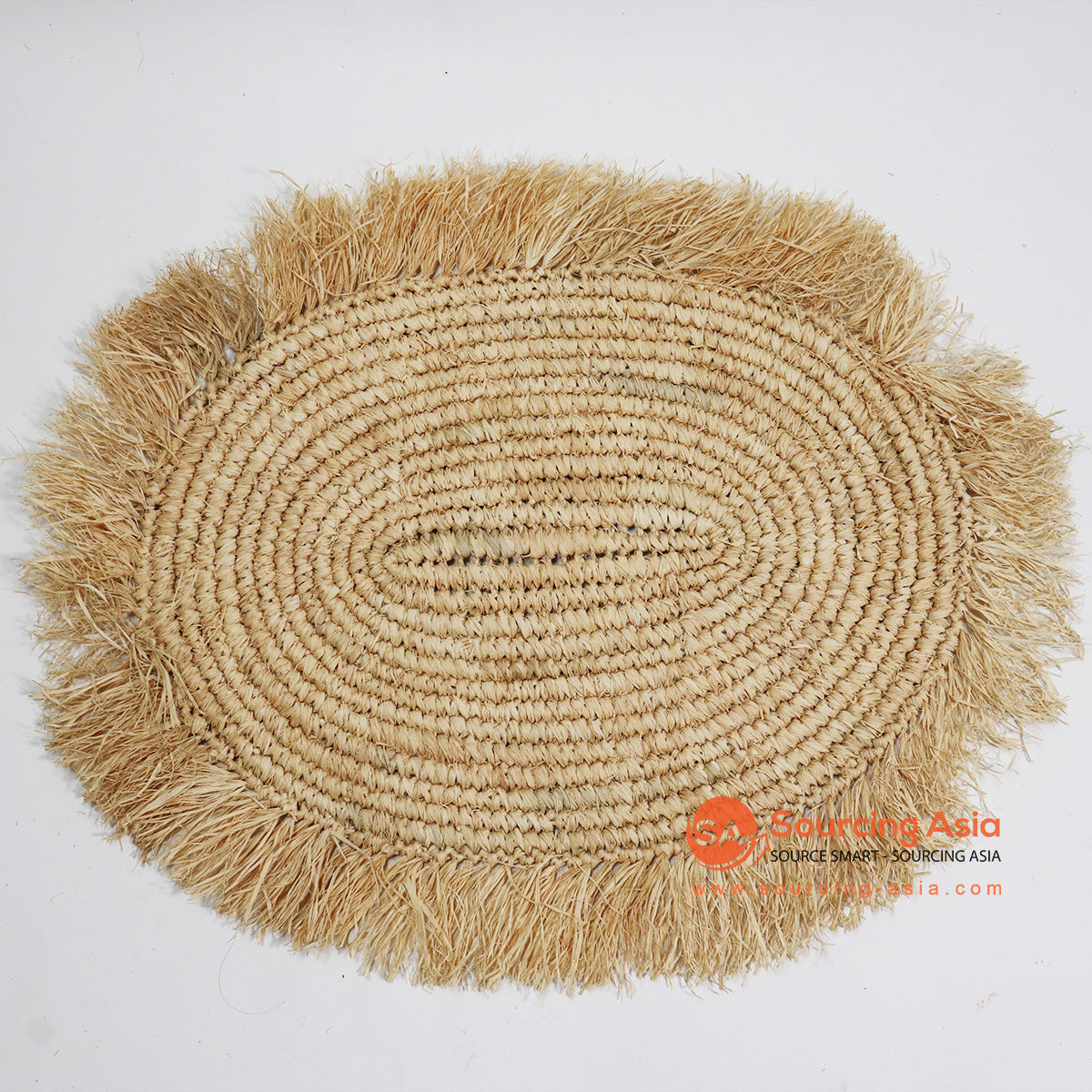 HBSC018 NATURAL RAFFIA OVAL DECORATIVE PLACEMAT WITH FRINGE
