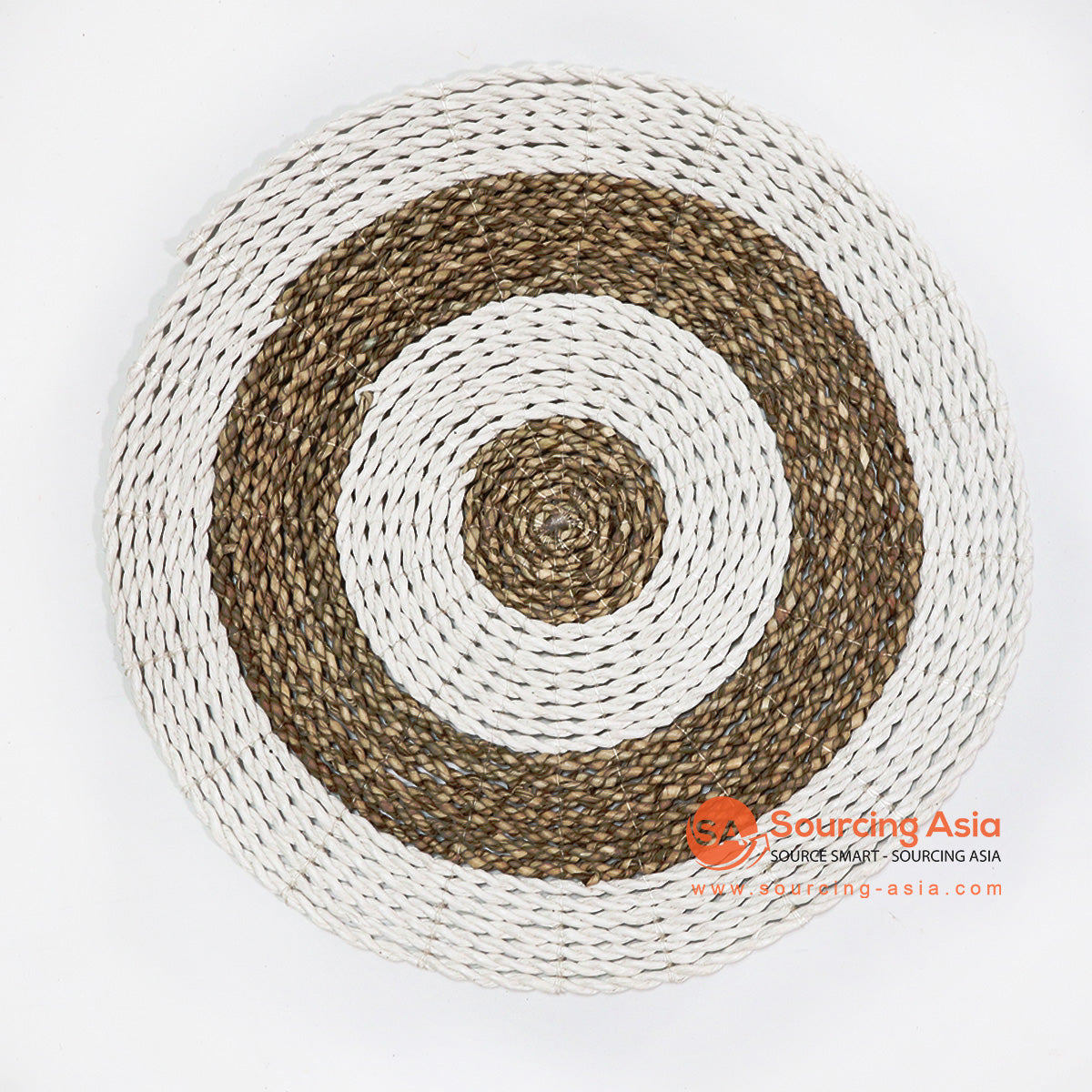 HBSC020 NATURAL WOVEN SEA GRASS AND WHITE PLASTIC ROUND DECORATIVE PLACEMAT