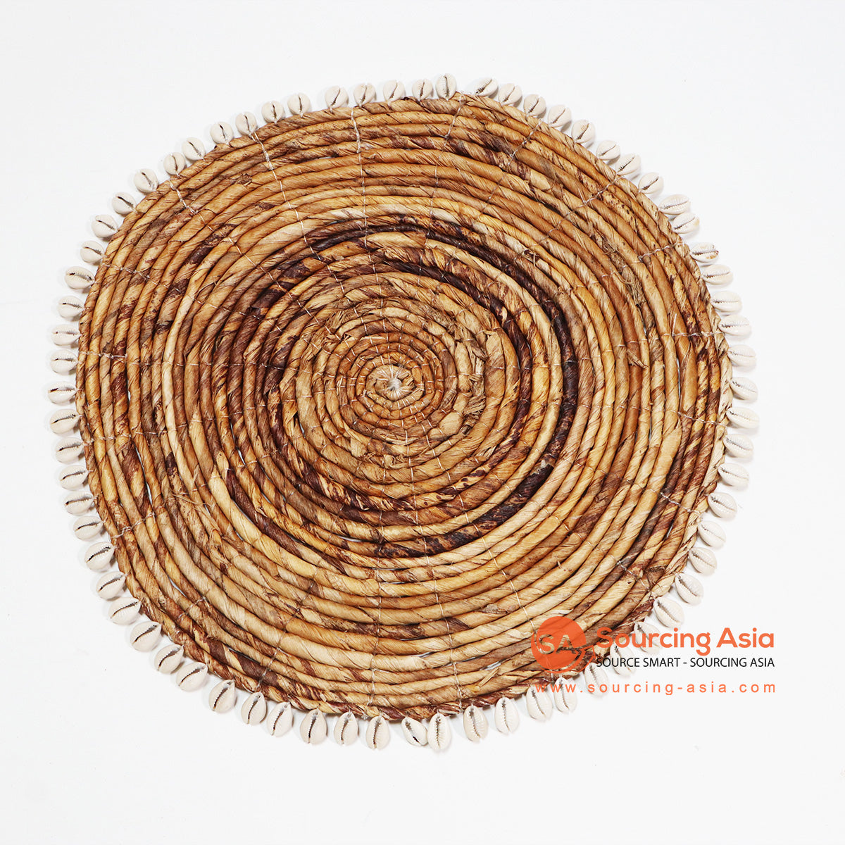 HBSC021 NATURAL WOVEN BANANA FIBER ROUND PLACEMAT WITH SHELL