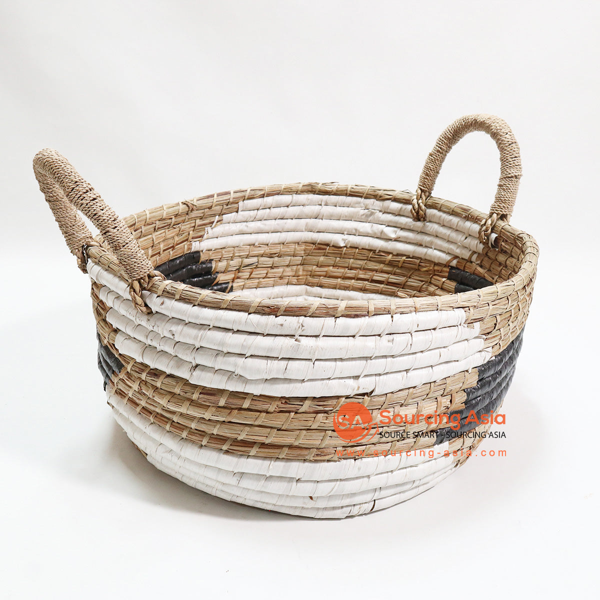 HBSC089 NATURAL WHITE AND GREY LARGE OPEN BASKET