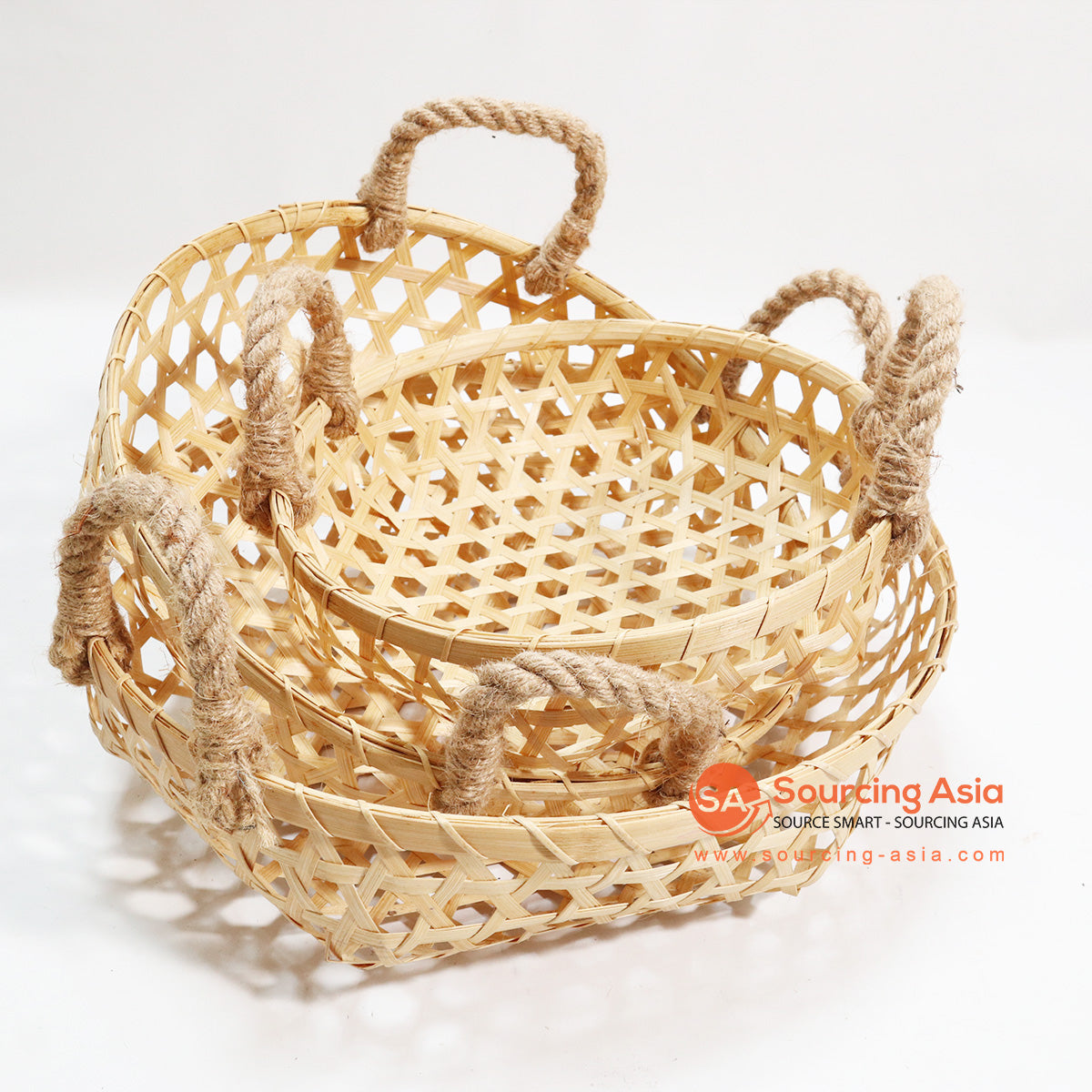 HBSC093 SET OF THREE NATURAL BAMBOO BASKETS WITH HANDLE