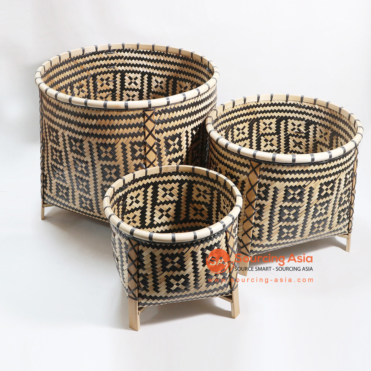HBSC101 SET OF THREE NATURAL AND BLACK SYNTHETIC BAMBOO BASKETS