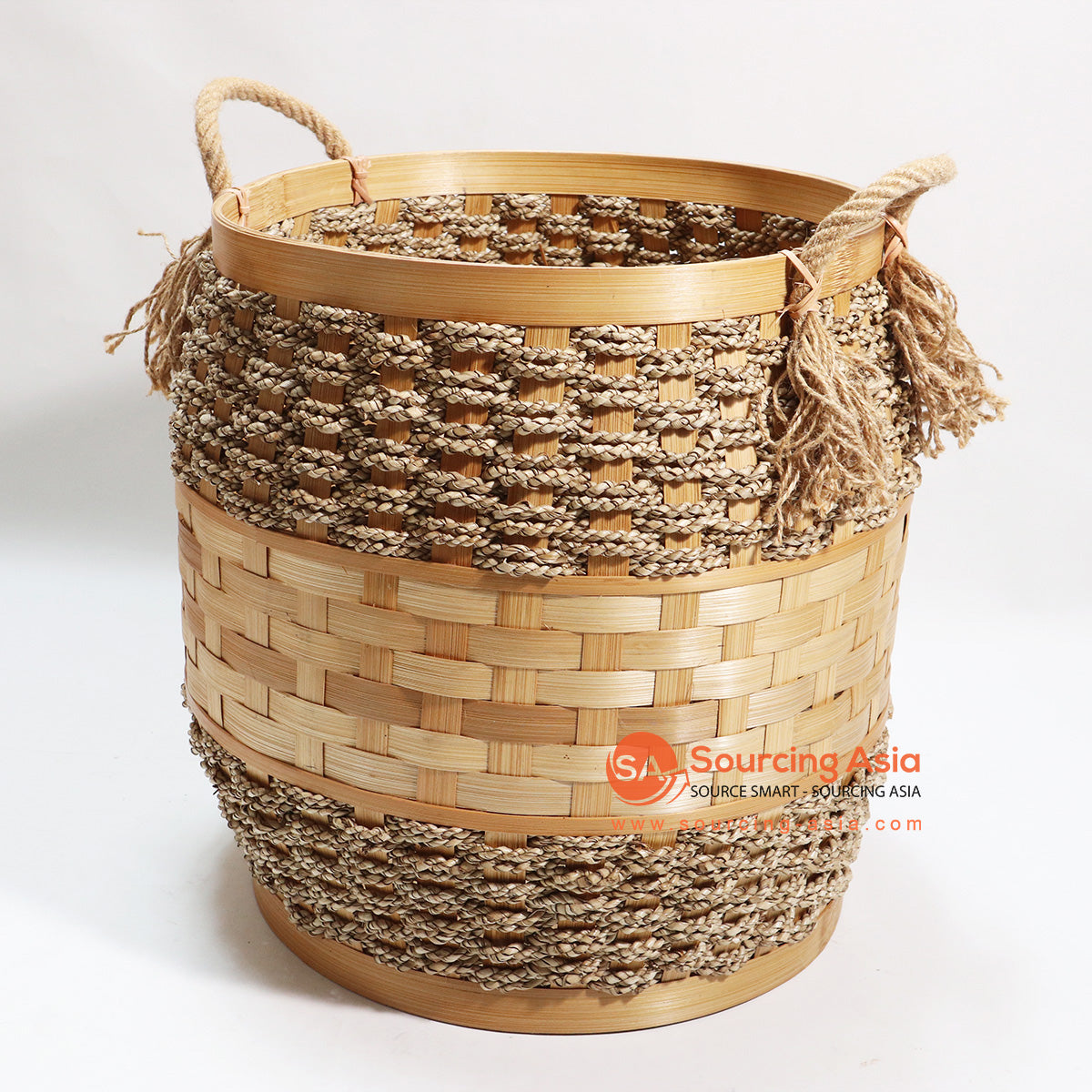 HBSC105 NATURAL BAMBOO AND SEAGRASS WOVEN BASKET