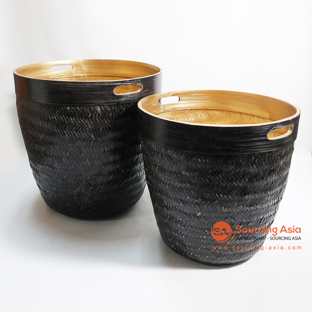 HBSC113 SET OF TWO BLACK BAMBOO BASKETS