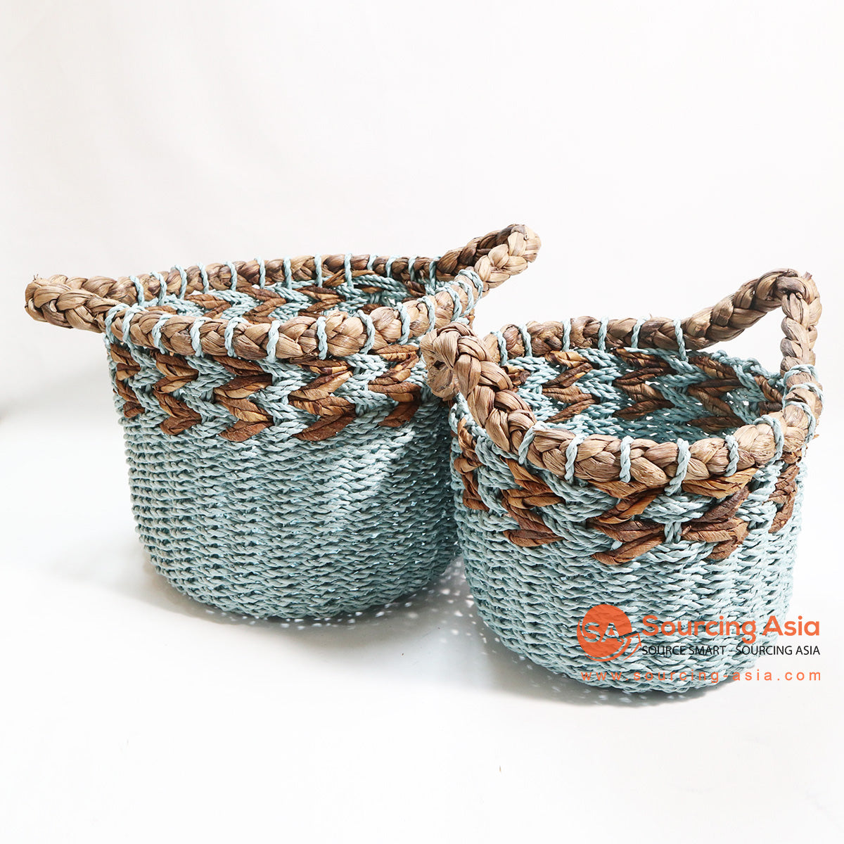 HBSC115-1 SET OF TWO BLUE SEAGRASS AND WATER HYACINTH BASKETS